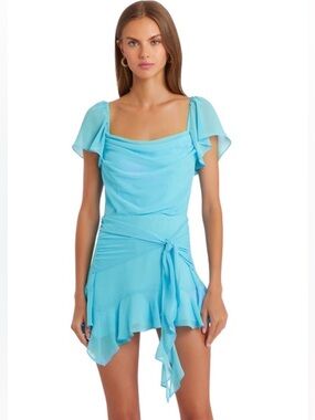 ALIYAH SKORT ROMPER -Amanda Uprichard Light Blue Flutter with Tie Waist aqua